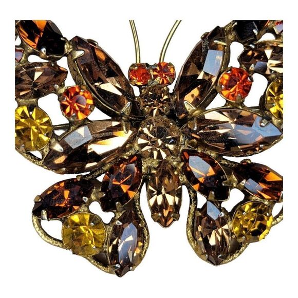 Vintage REGENCY Butterfly Brooch Aurora Borealis Citrine Rhinestones Brown Orang - Picture 5 of 7